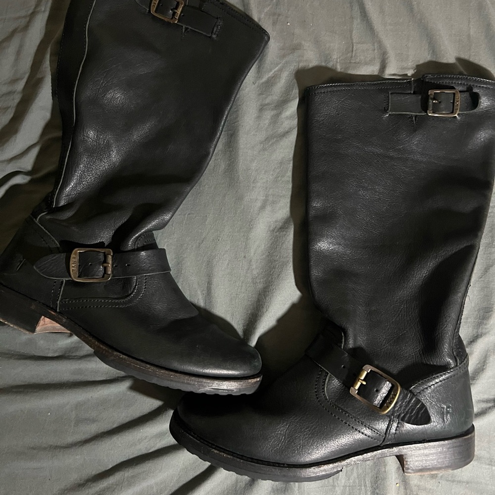 Frye Veronica Slouch Engineer Leather Riding Boots US 10 B Black Motorcycle
